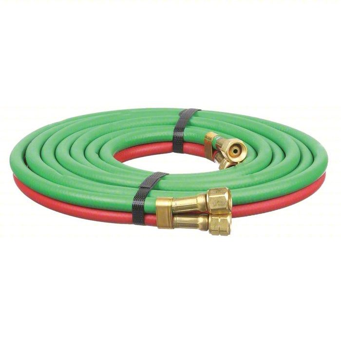Twin Line Welding Hose: 3/16 in Hose Inside Dia., Green/Red, AB x AB, 12 1/2 ft Hose Lg