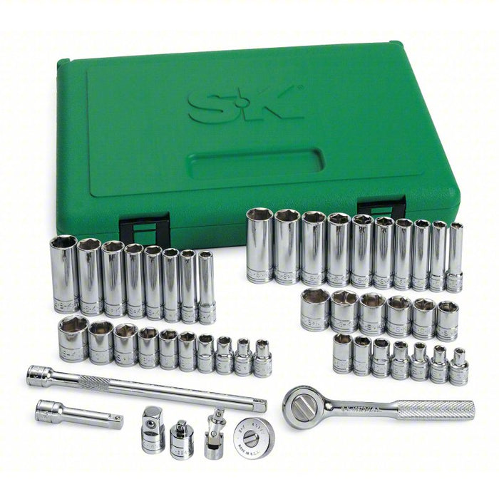 Socket Wrench Set: 1/4 in Drive Size, 48 Pieces, (48) 6-Point, (18) 6-Point