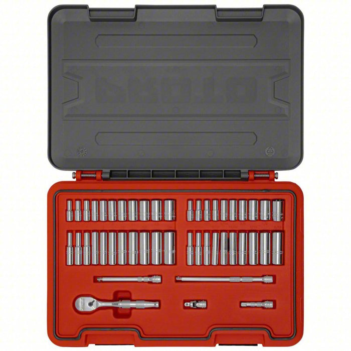 Socket Set: 1/4 in Drive Size, 47 Pieces, 3/16 in to 9/16 in, 5 mm to 14 mm Socket Size Range