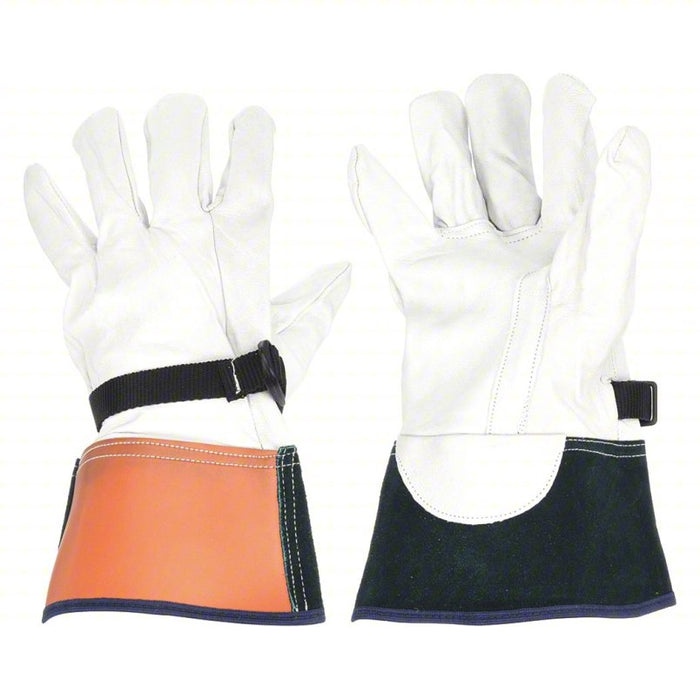 Electrical Glove Protector: Straight Thumb, 12 in Glove Lg, Gauntlet Cuff, White/Orange/Green, 1 PR
