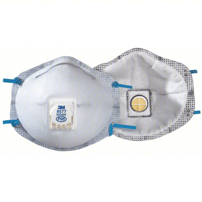 Disposable Respirator: Dual, Non-Adj, Metal Nose Clip, Std, White, M Mask Size, 3M, Molded, 10 PK