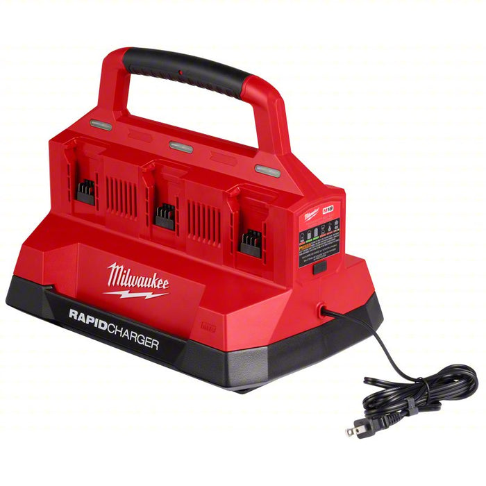Battery Charger: Milwaukee, Multi-Port Simultaneous Charging, For 18V, Li-ion, Rapid, 120 to 127V AC