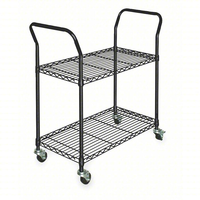 Utility Cart with Shallow Lipped Wire Shelves: 350 lb Load Capacity, Black