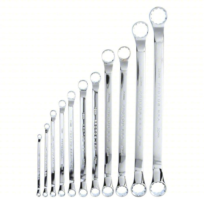 Box End Wrench Set: Alloy Steel, Chrome, 11 Tools, 6 mm to 32 mm Range of Head Sizes, Pouch