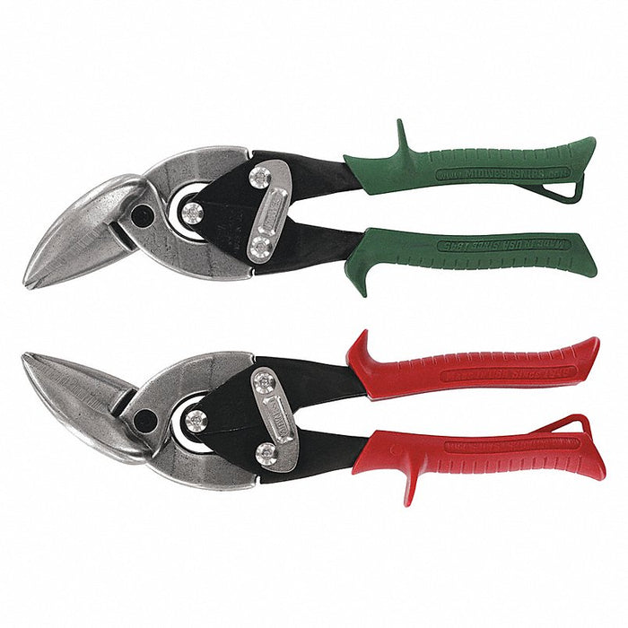 Aviation Snip Set: Left/Right, 9 3/4 in Overall Lg, 1 1/2 in Cutting Lg, Steel, Steel