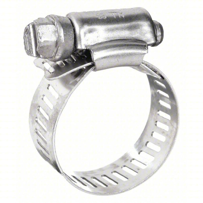 Worm Gear Hose Clamp: 201 Stainless Steel, Perforated Band, 1 1/4 in – 2 1/4 in Clamping Dia, 10 PK