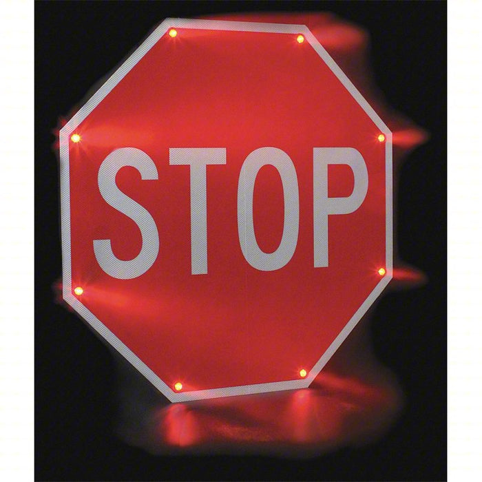 LED Stop Sign: 30 in x 30 in Nominal Sign Size, Aluminum, 0.08 in Thick, R1-1 MUTCD, Diamond Grade