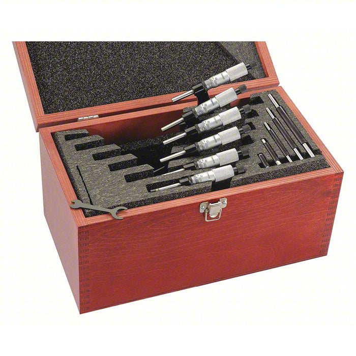 Mechanical Outside Micrometer Set: 0 in to 6 in Range, +/-0.0001 in Accuracy, 6 Micrometers