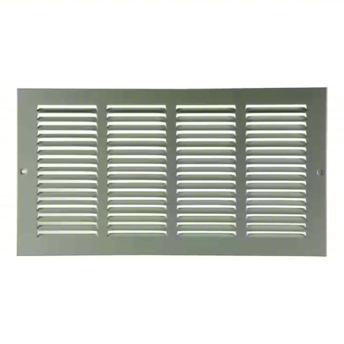 Return Air Grille: Louvered Grille, White, Powder Coated, Steel, 9 3/4 in H, 17 3/4 in W, 1/4 in D