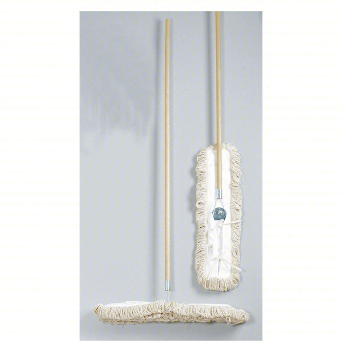Dust Mop Kit: Tie On Connection, Cotton Mop Head, Wood Handle, 24 in Mop Head Wd