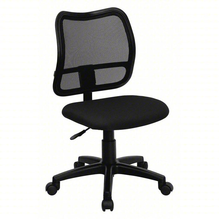 Task Chair: No Arm Arm, Black, Mesh, 250 lb Wt Capacity
