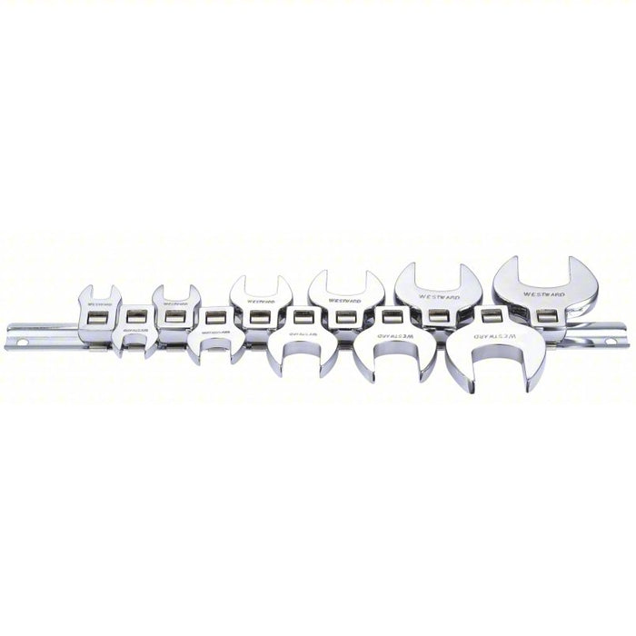 Crowfoot Socket Set: Alloy Steel, Chrome, 11 Tools, 3/8 in Drive Size