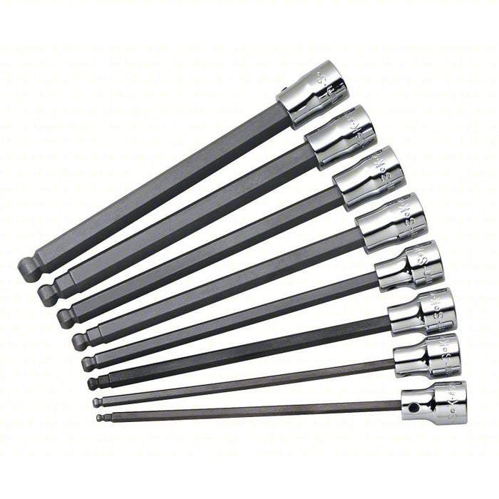 Socket Bit Set: 3/8 in Drive Size, 8 Pieces, 3 mm to 10 mm Range of Tip Sizes