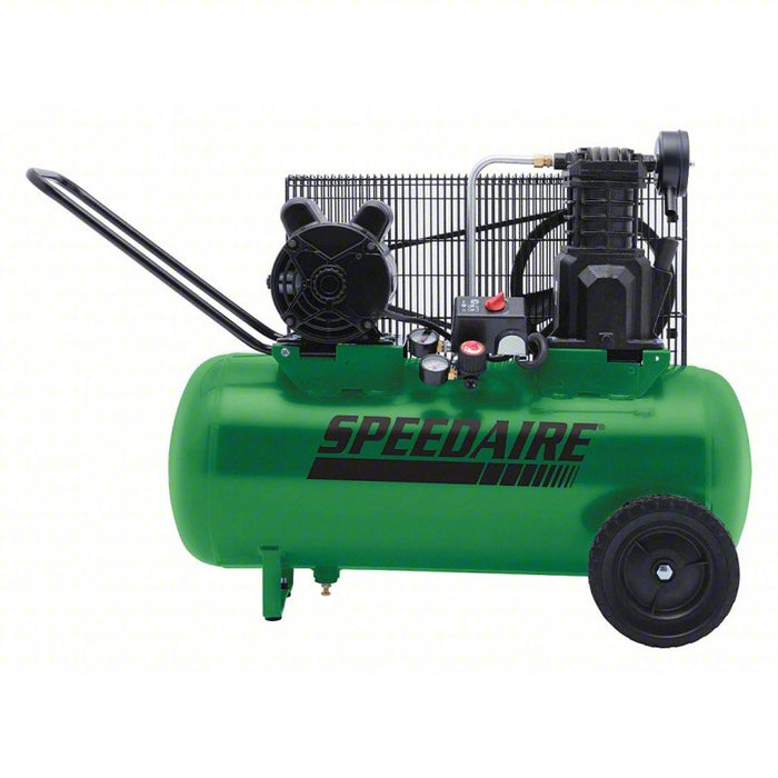 Portable Air Compressor: Oil Lubricated, 15 gal, Horizontal, 2 hp, 5.5 cfm @ 90 psi, 15 A