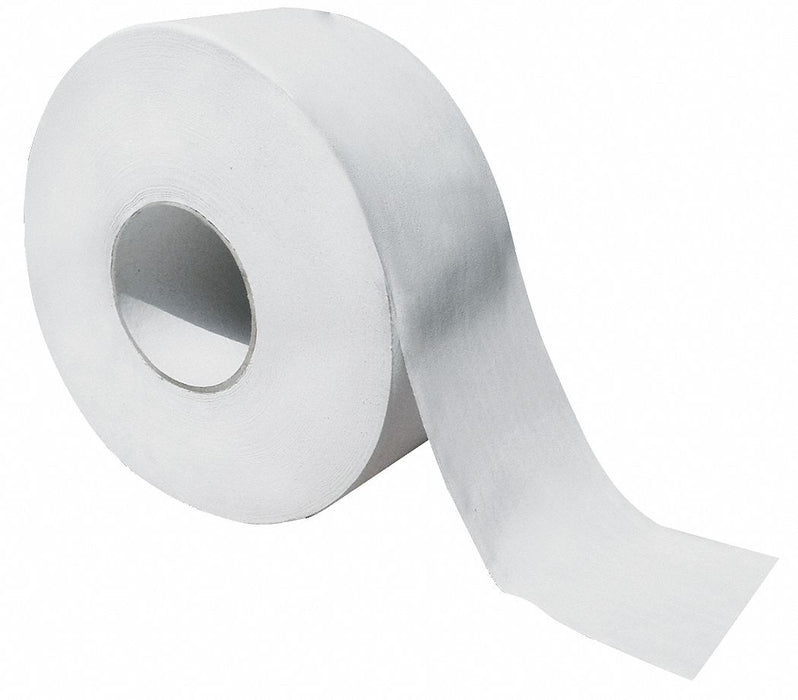 Toilet Paper Roll: 1 Ply, Continuous Sheets, 2,000 ft Roll Lg, 9 in Roll Dia., White, 8 PK