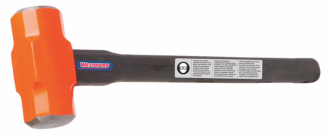Standard Sledge Hammer: Steel, Steel Handle, 6 lb Head Wt, 1 5/8 in Dia, 16 in Overall Lg