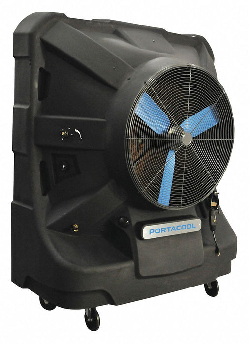 Portable Evaporative Cooler: 36 in Blade Dia, 3125 sq ft, 12,500 cfm, 115V AC, 5-15P