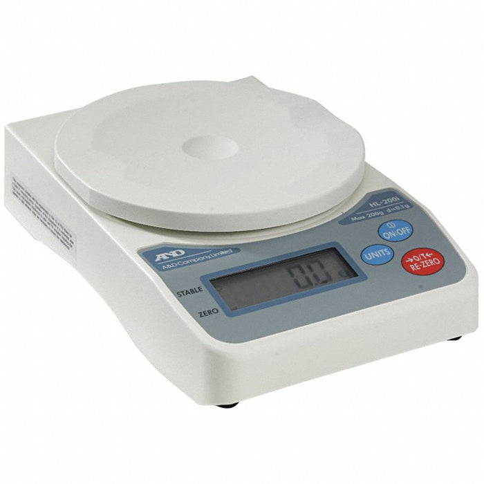 Bench Scale: 200 g Wt Capacity, 5 1/8 in Weighing Surface Dp, g, 0.1 g, LCD