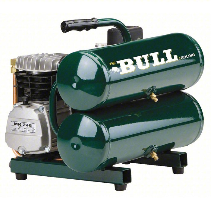 Portable Air Compressor: Oil Lubricated, 4.3 gal, Twin Stack, 2 hp, 4.1 cfm @ 90 psi, 120V AC