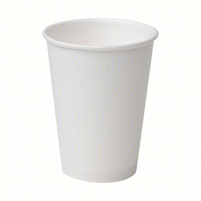Disposable Hot Cup: 8 oz Capacity, White, Paper, Unwrapped, Patternless, 1,000 PK