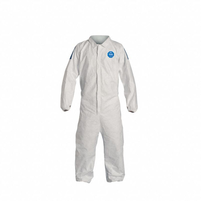 Collared Disposable Coveralls: Tyvek® 400, Light Duty, Serged Seam, White, 2XL, 25 PK