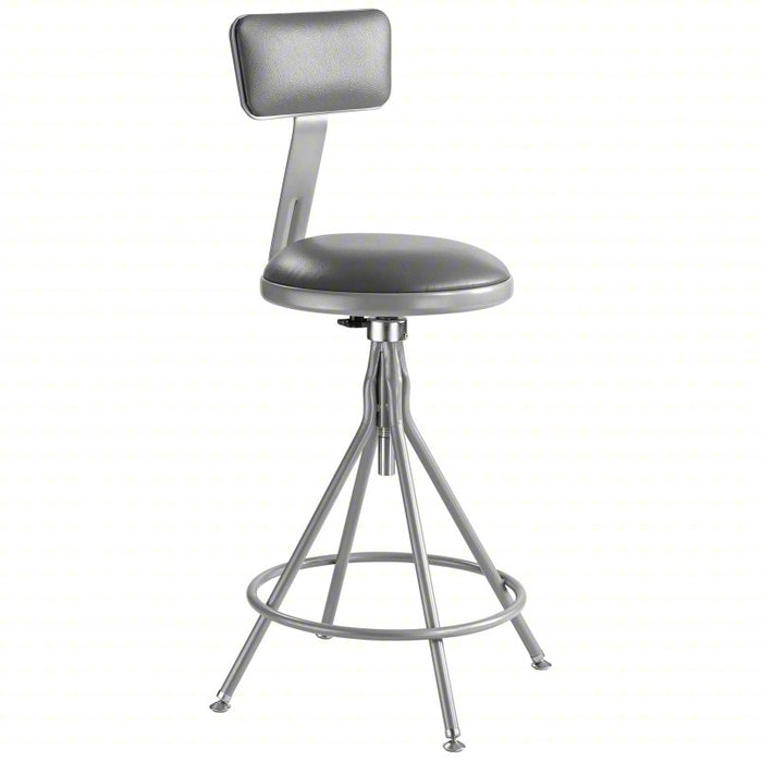 Round Stool: 39 in Overall Ht, Screw Post, 24 in min to 30 in max, Gray