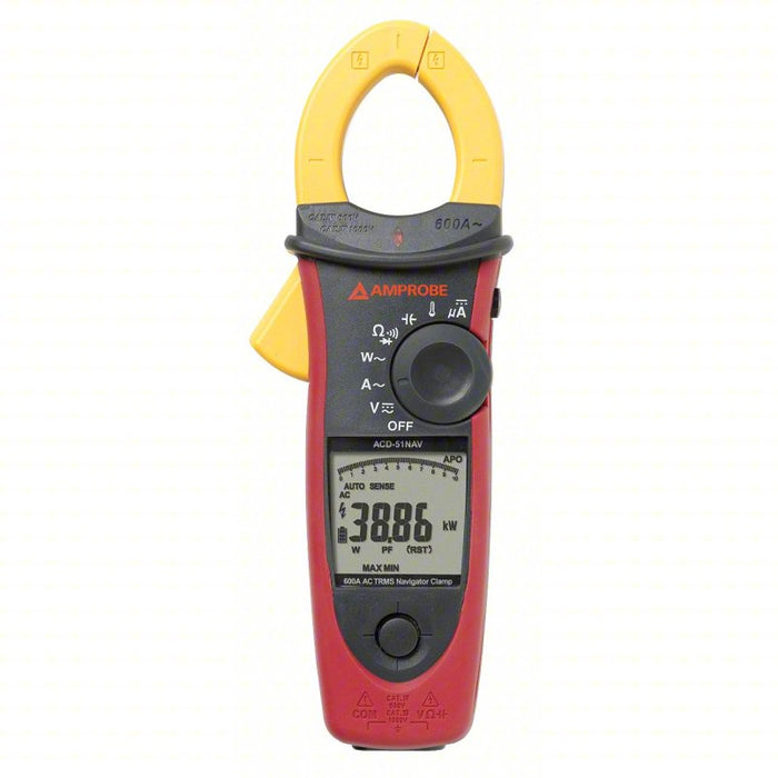 Clamp-On Power Meter: CAT IV, 600 A Max. AC Current, 1,000 V Max. AC Volt, ACD-51NAV