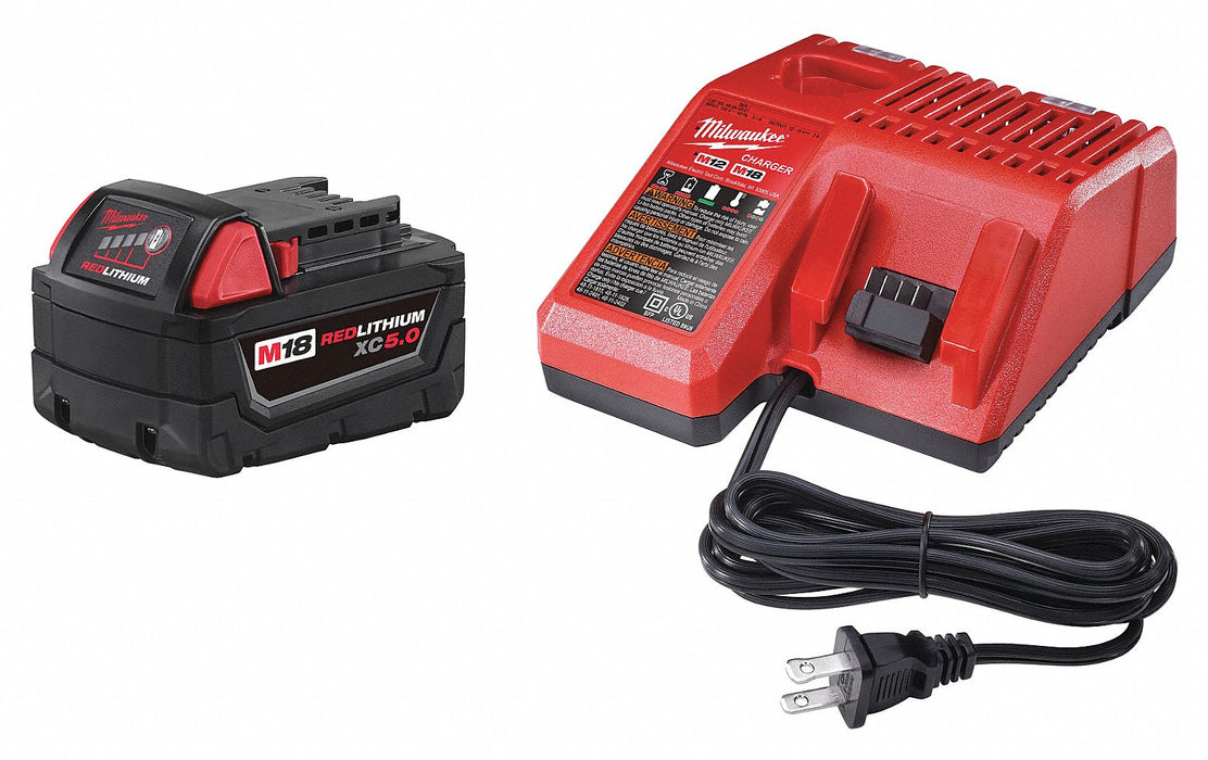 Battery and Charger Kit: Milwaukee®, M18™ REDLITHIUM™, Li-ion, Charger Included, 5 Ah, XC, 18 V