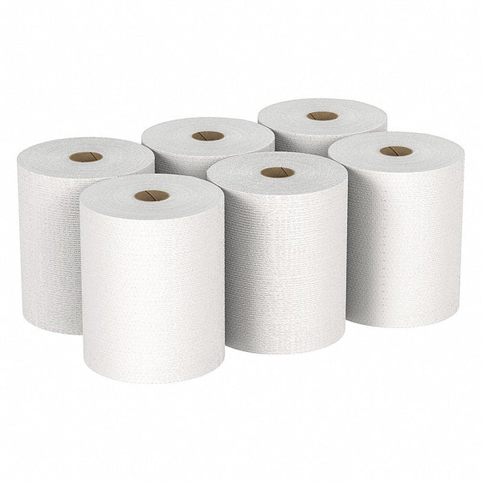 Paper Towel Roll: White, 8 1/4 in Roll Wd, 600 ft Roll Lg, 12 in Sheet Lg, 6 PK