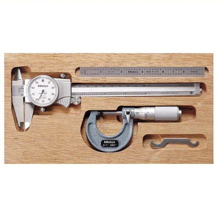 Precision Measuring Tool Kit: 4 Pieces, Mechanical, Mechanical Outside Micrometer