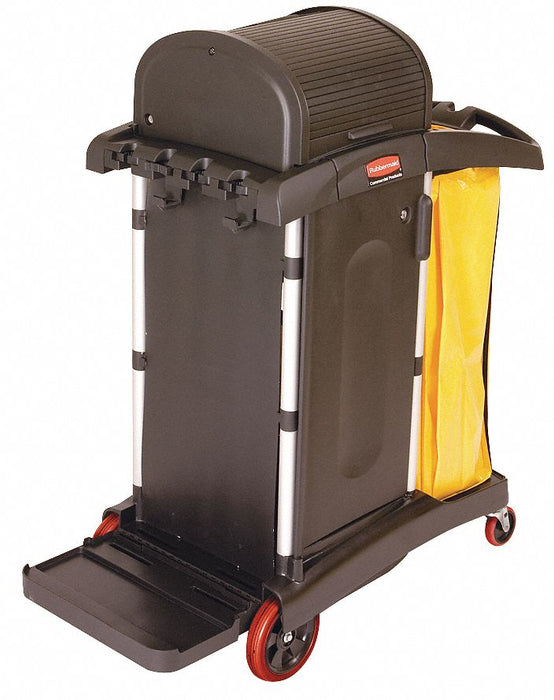 Microfiber Janitor Cart: 34 gal Waste Container Capacity, 2 Shelves