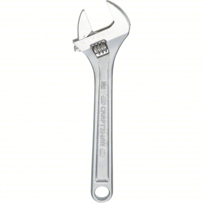 Adjustable Wrench: Steel, Chrome, 10 in Overall Lg, 1 3/8 in Jaw Capacity, Plain Grip