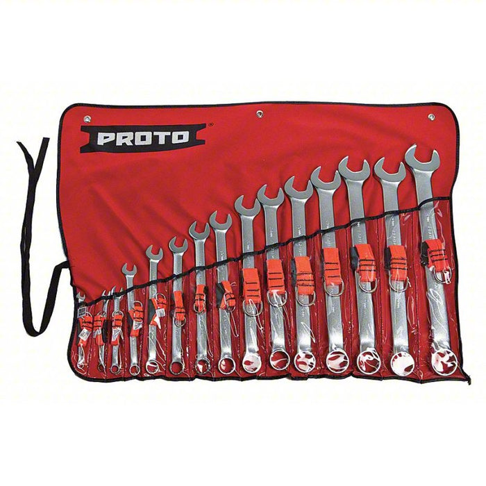 Combination Wrench Set: Alloy Steel, Satin, 15 Tools, 7 mm to 32 mm Range of Head Sizes, Red