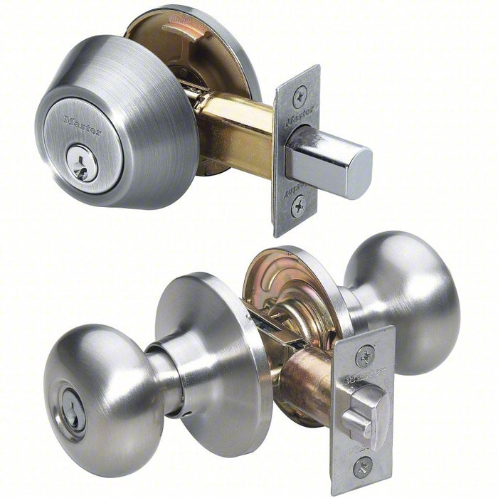 Knob Lockset with Single Cylinder Deadbolt: 3, BCC Biscuit, Satin Nickel, Kwikset KW1