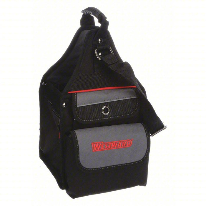 Tool Tote: Polyester, Black, 12 Outside Pockets, 0 Inside Pockets, 8 1/2 in Overall Wd