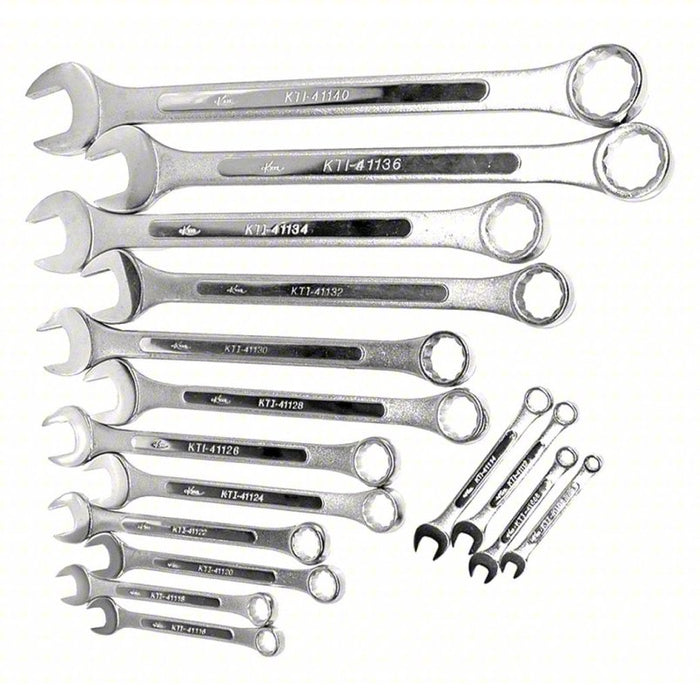 Combination Wrench Set: Alloy Steel, Chrome, 16 Tools, 1/4 in to 1 1/4 in Range of Head Sizes