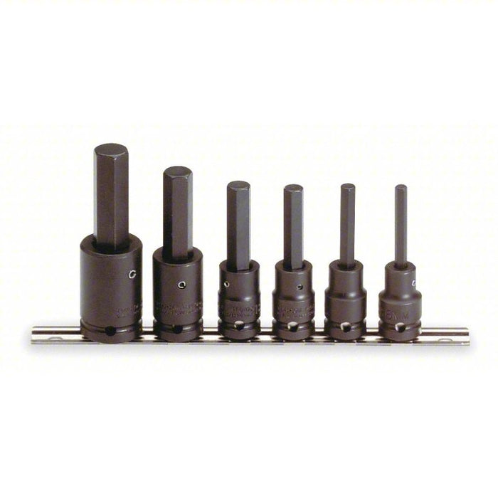 Impact Socket Bit Set: Metric, 1/2 in Drive Size, 6 Pieces, 6 mm to 17 mm Range of Tip Sizes