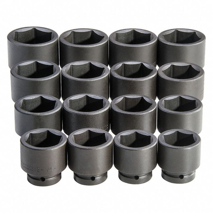 Impact Socket Set: 1 in Drive Size, 16 Pieces, 2 1/16 in to 3 in Socket Size Range