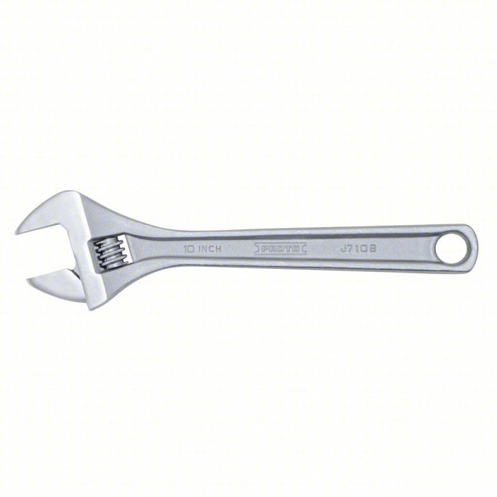 Adjustable Wrench: Alloy Steel, Chrome, 10 1/8 in Overall Lg, 1 3/8 in Jaw Capacity, Ergonomic