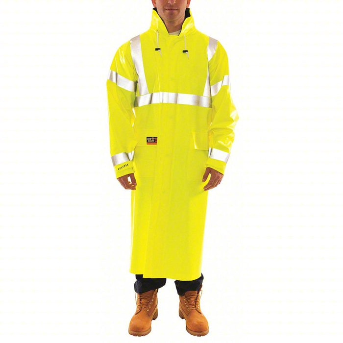 Arc Flash Flame Resistant Rain Coat: 2 PPE CAT, 8.7 cal/sq cm ATPV, Men's, L, Regular, PVC