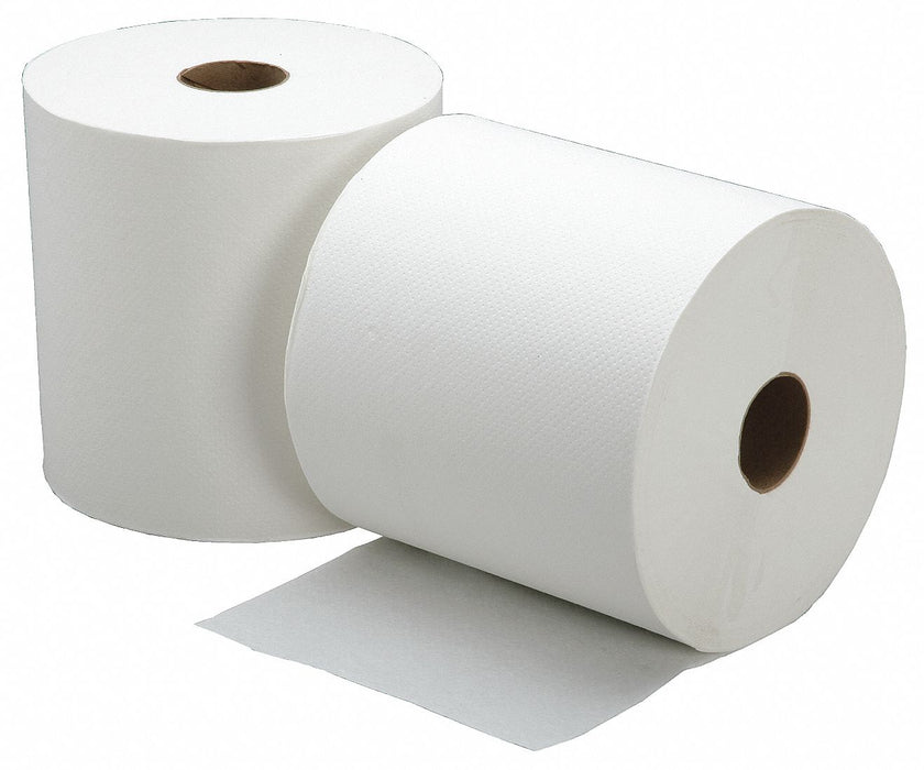 Paper Towel Roll: White, 7 7/8 in Roll Wd, 800 ft Roll Lg, Continuous Sheet Lg, 6 PK