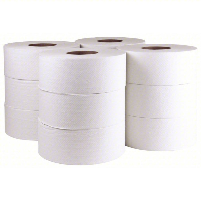 Toilet Paper Roll: 2 Ply, Continuous Sheets, 1,000 ft Roll Lg, 9 in Roll Dia., 12 PK