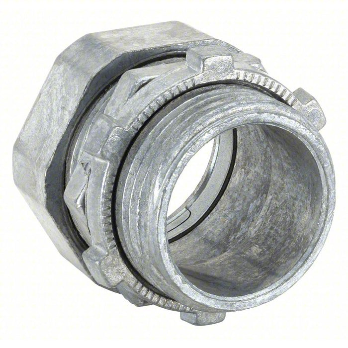 Compression Conduit Connector: Zinc, 1 1/4 in Trade Size, 1 13/16 in Overall Lg, Non-Insulated, Gray