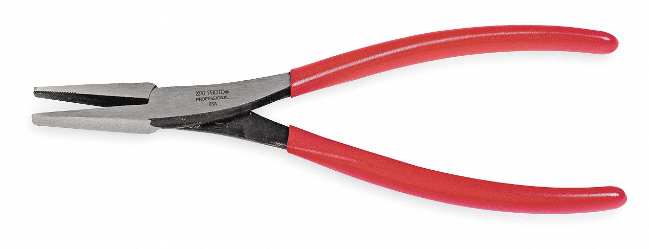 Duckbill Plier: 2 in Max Jaw Opening, 7 3/4 in Overall Lg, 1 5/8 in Jaw Lg, 7/16 in Tip Wd, Serrated