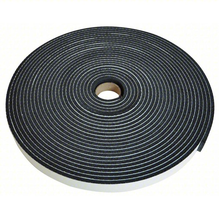 Foam Tape: Continuous Roll, Black, 3/4 in x 16 11/16 yd, 1/4 in Tape Thick, 1 Pack Qty, Rubber Foam