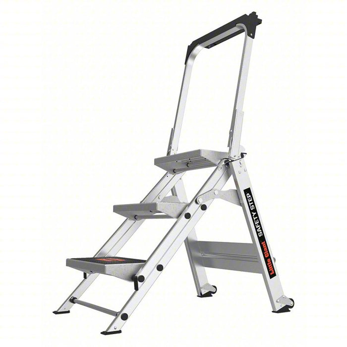 Folding Step: 3 Steps, 27 in Top Step Ht, 22 in Bottom Wd, 300 lb Load Capacity, Gray