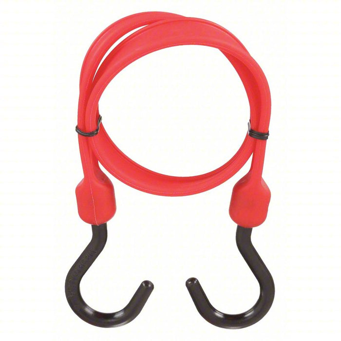 Bungee Strap: Polyurethane, 36 in Bungee Lg, 1 1/2 in Bungee Wd, J-Hook, Nylon, Red, 72 in