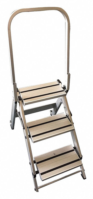 Folding Step: 3 Steps, 27 in Top Step Ht, 19 in Bottom Wd, 375 lb Load Capacity