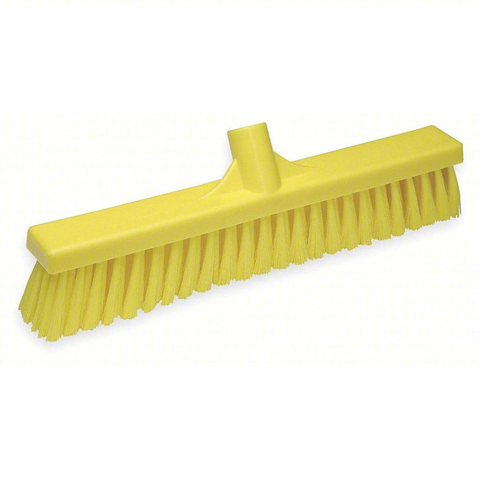 Broom Head: Threaded, European, 16 in Sweep Face, Polyester, Yellow, Medium Bristle Firmness