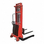 Powered-Lift/Manual-Push Straddle Stacker: 2,200 lb Load Capacity, 42 in x 4 in, Adj, 138 in